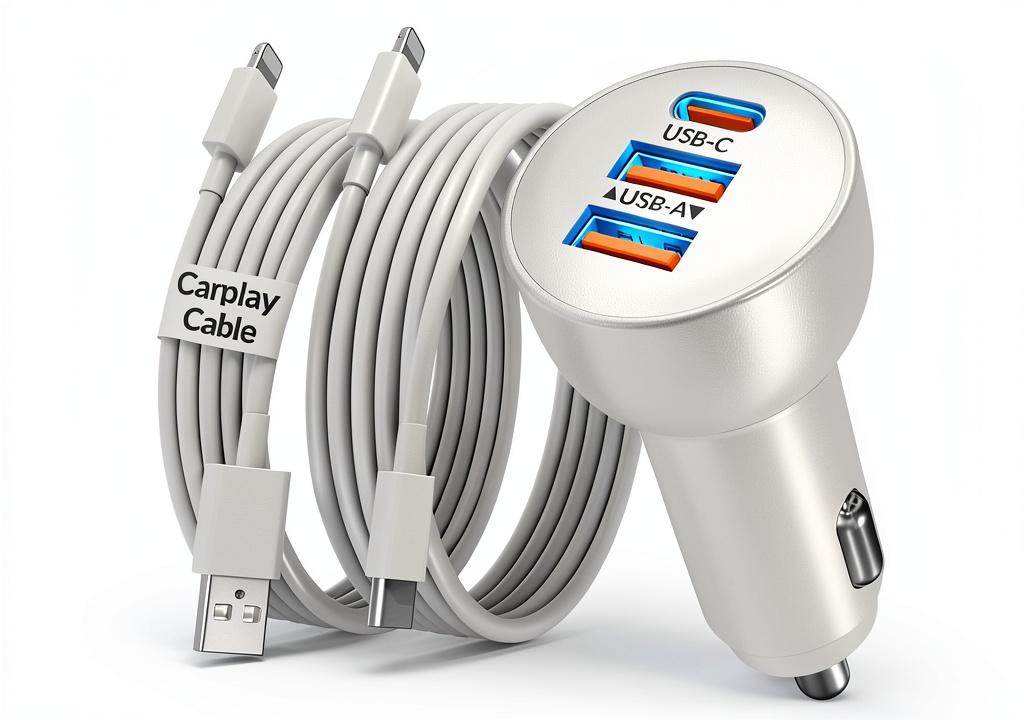 Installing Heyuan Zuoyou 70W Car Charger for iPhone on a wooden desk