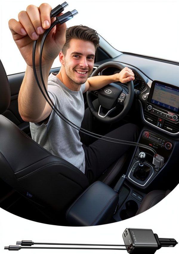 LISEN Retractable USB-C Car Charger 69W Fast Charge-3