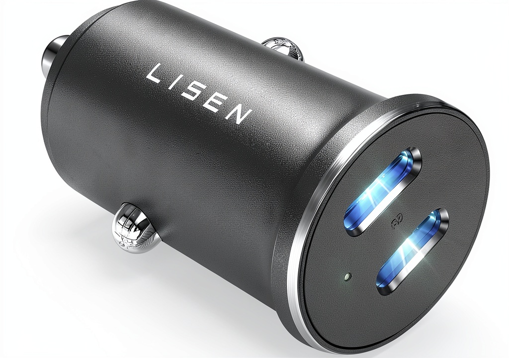 Installing Lisen 90W USB C Car Charger Fast Charging on a car dashboard