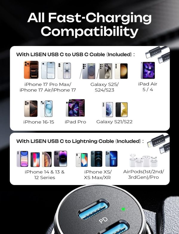 Lisen iPhone 17 Fast Car Charger USB C-6
