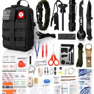 Survival First Aid Kit Kleclcw 210pcs Black Nylon Survival Gear Kit-0
