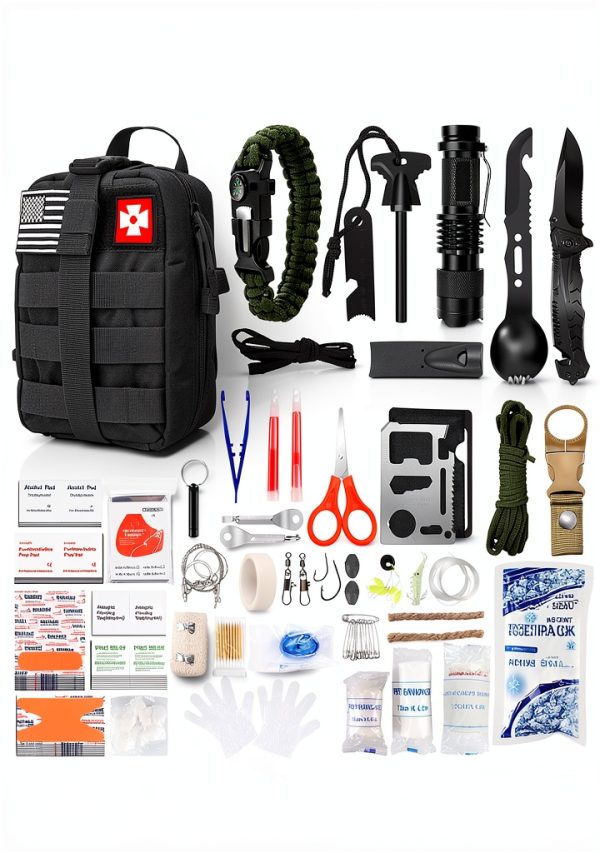 Survival First Aid Kit Kleclcw 210pcs Black Nylon Survival Gear Kit-0