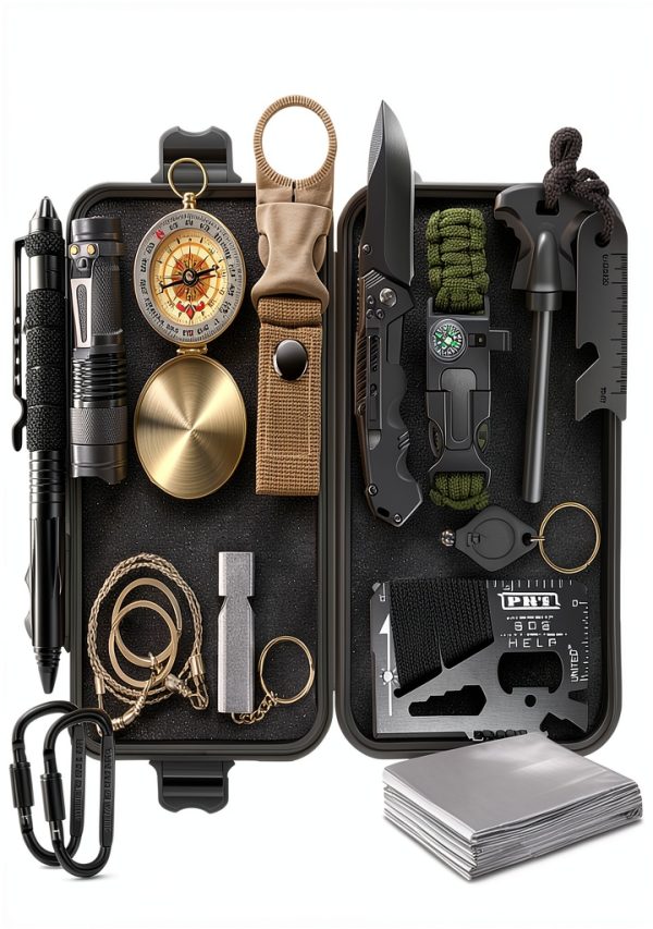 EMDMAK Survival Kit 15 in 1 Outdoor Emergency Gear for Men Black-0