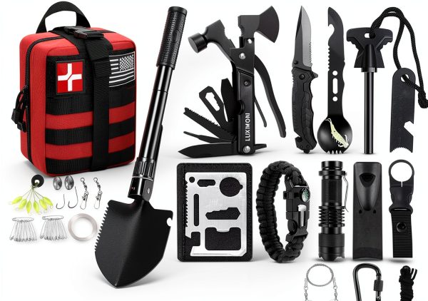 Survival Kit LUXMOM 142pcs Red Medium with Molle Pouch-0