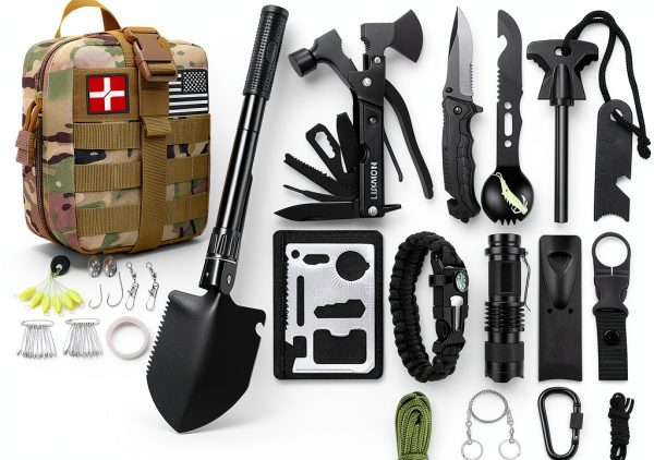 Survival Kit LUXMOM 142pcs Outdoor Gear with Molle Pouch Camouflage-0