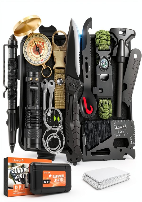 Dusor 19 in 1 Survival Kit DS-1 Black Waterproof Outdoor Gear for Men-0
