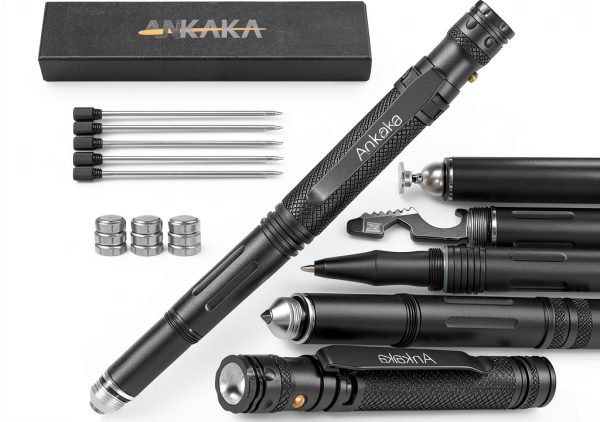 Tactical Pen 7-in-1 ANKAKA Black Self-Defense Tool with Flashlight-0