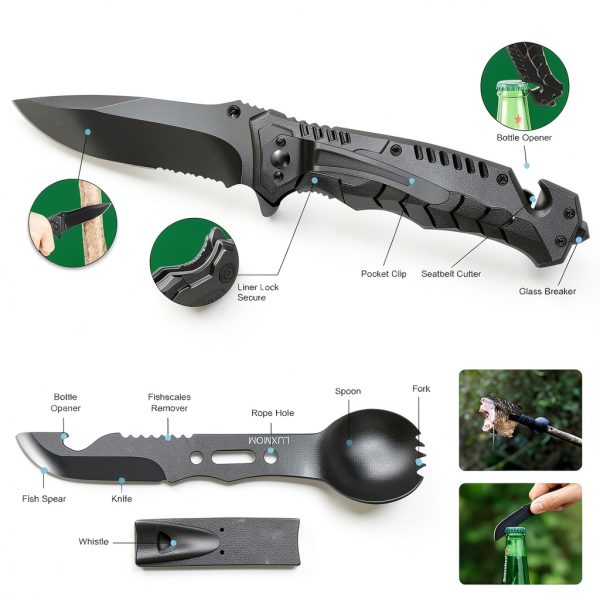 Survival Kit LUXMOM 28-in-1 Aluminum Tactical Gear for Men Black-2