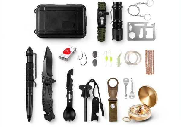 Survival Kit LUXMOM 28-in-1 Aluminum Tactical Gear for Men Black-1