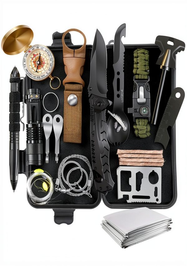 Survival Kit LUXMOM 28-in-1 Aluminum Tactical Gear for Men Black-0